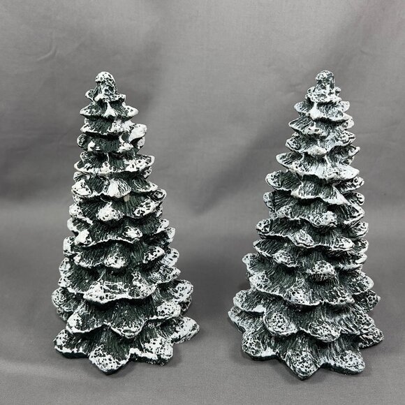 Vtg Mervyns Christmas Snow Village Trees Resin Figurine Holiday Home Decor 90s - Picture 3 of 8